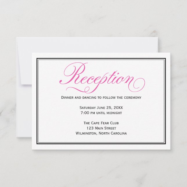 Pink Calligraphy Script Wedding Reception Card Einladung (Vorderseite)