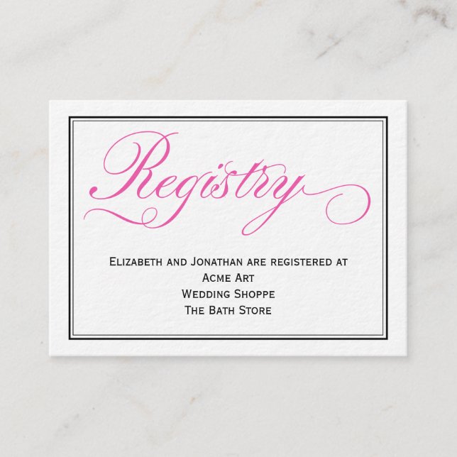 Pink Calligraphy Script Wedding Registry Card Begleitkarte (Vorderseite)