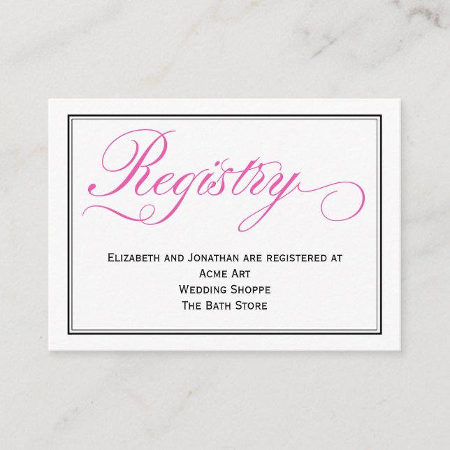 Pink Calligraphy Script Wedding Registry Card Begleitkarte (Vorderseite)
