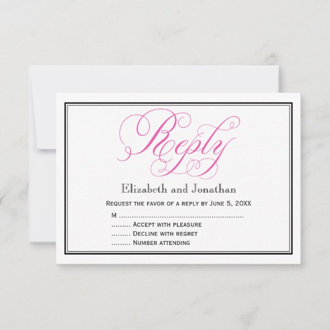 Pink Calligraphy Script Wedding Repcard Einladung (Vorderseite)
