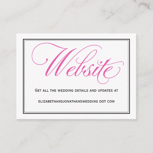 Pink Calligraphy Script Wedding Website Card Begleitkarte (Vorderseite)