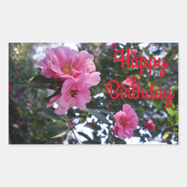 Pink Camellia #2 Happy Birthday Stickers (Vorderseite)