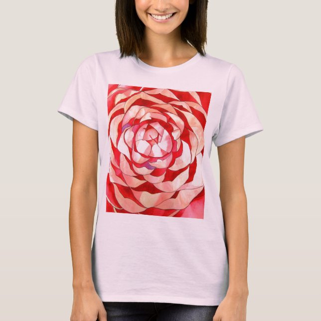 Pink Camellia abstraktes Originalgemälde T-Shirt (Vorderseite)