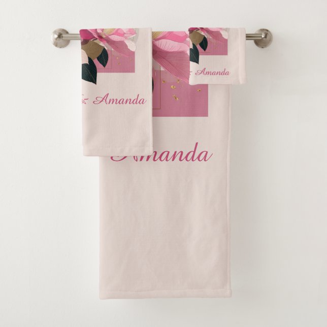 Pink Camellia Bloom Badhandtuch Set (Insitu)