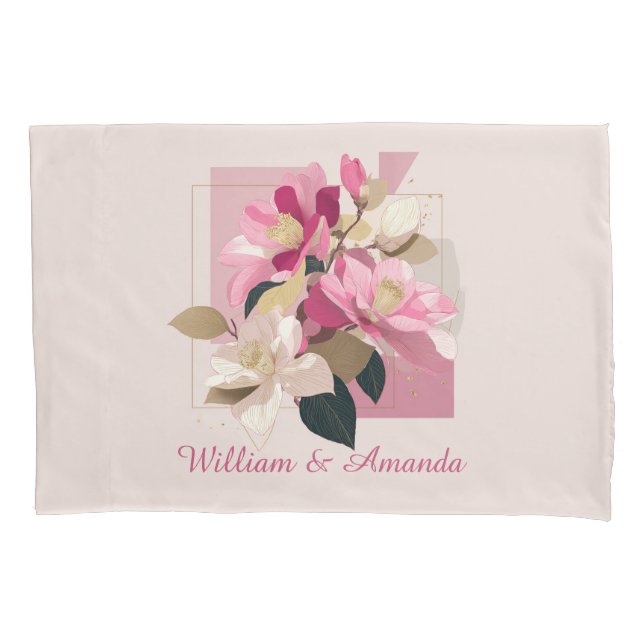 Pink Camellia Bloom Pillowcase Kissenbezug (Vorderseite)