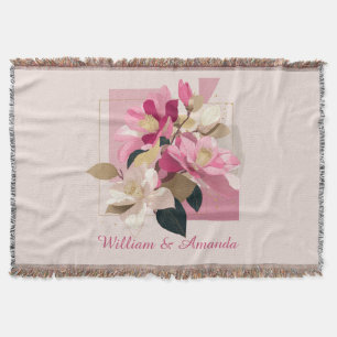 Pink Camellia Bloom Throw Blanket Decke