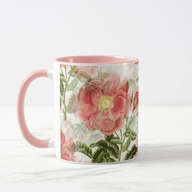 Pink Camellia Blumenmuster Tasse (Links)