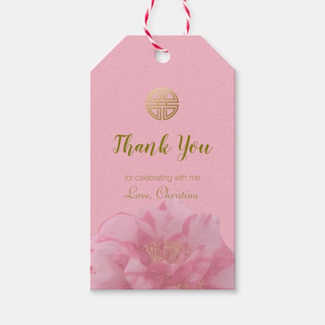 Pink Camellia Floral Chinesische Geburtstagsparty  Geschenkanhänger (Vorderseite)