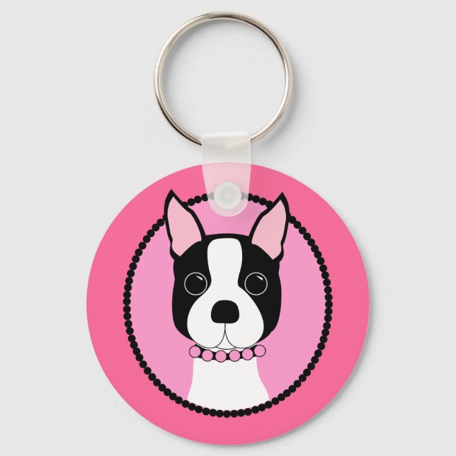 Pink Cameo Boston Terrier Schlüsselanhänger (Vorderseite)