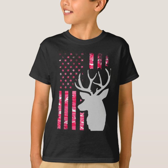 Pink Camouflage American Flag Camouflage Buck Hunt T-Shirt (Vorderseite)