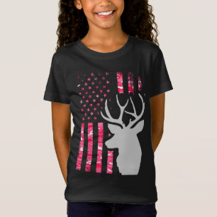 Pink Camouflage American Flag Camouflage Buck Hunt T-Shirt