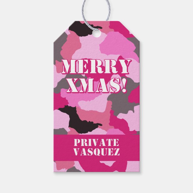 Pink Camouflage Custom Merry Xtmas Geschenkanhänger (Vorderseite)