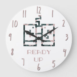 Pink Camouflage Gamecontroller - Erlebter Gamer Große Wanduhr