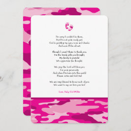 Pink Camouflage Girl Gedicht Babydusche Dankeschön Einladung