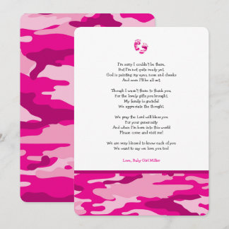 Pink Camouflage Girl Gedicht Babydusche Dankeschön Einladung
