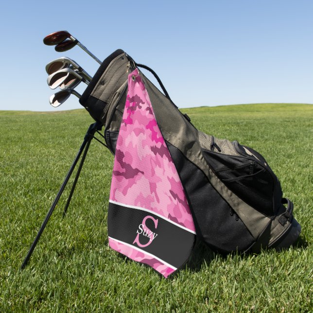 Pink Camouflage Hunter Camouflage Initial Monogram Golfhandtuch (Gras)