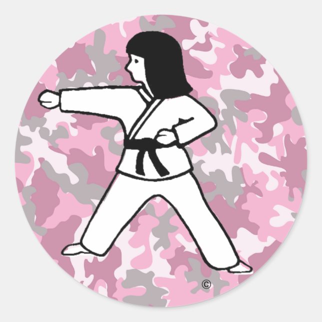 Pink Camouflage Martial Arts Girl Stickers (Vorderseite)