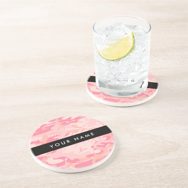 Pink Camouflage Pattern, Ihr Name, Personalisieren Getränkeuntersetzer (Seite)