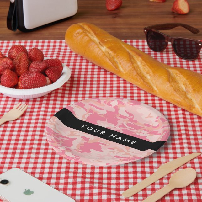 Pink Camouflage Pattern, Ihr Name, Personalisieren Pappteller (Picknick)