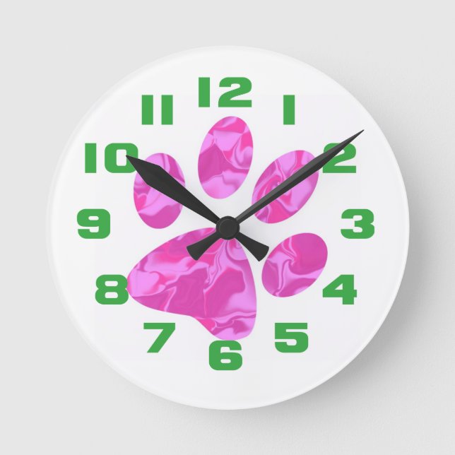 Pink Camouflage Paw Runde Wanduhr (Vorderseite)