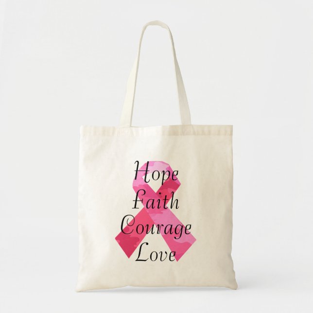 Pink Camouflage Ribbon Faith Tote Bag Tragetasche (Vorne)