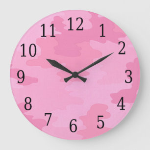 Pink Camouflage Round Clock Große Wanduhr