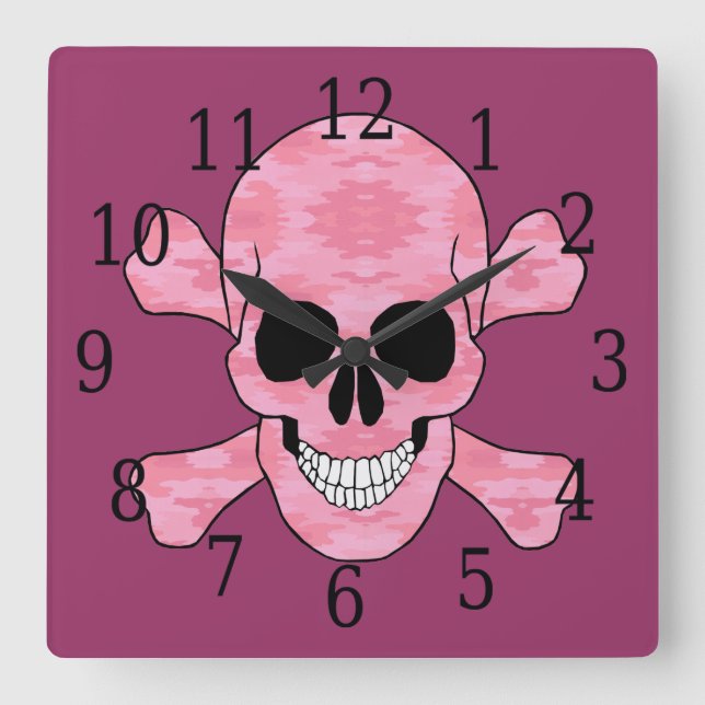Pink Camouflage Schädel und Kreuzknochen Uhr (Vorderseite)