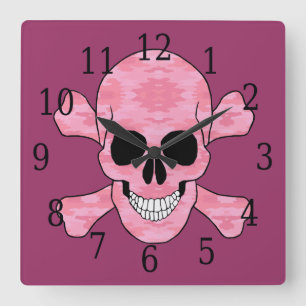 Pink Camouflage Schädel und Kreuzknochen Uhr