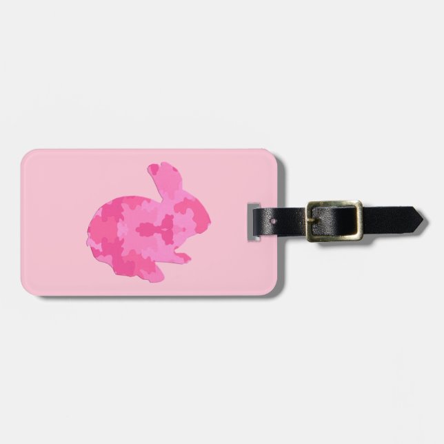 Pink Camouflage Silhouette Bunny Luggage Tag Gepäckanhänger (Vorderseite horizontal)