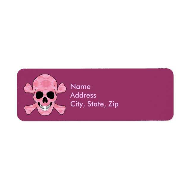 Pink Camouflage Skull and Crossbones Address Label (Vorne)