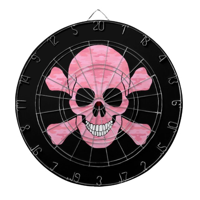 Pink Camouflage Skull and Crossbones Dart Board Dartscheibe (vorne)