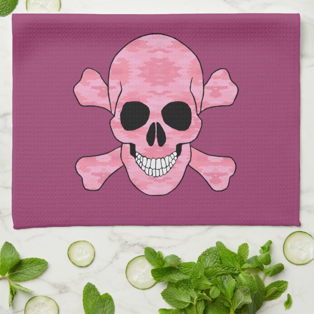 Pink Camouflage Skull and Crossbones Küchentuch (Gefaltet)