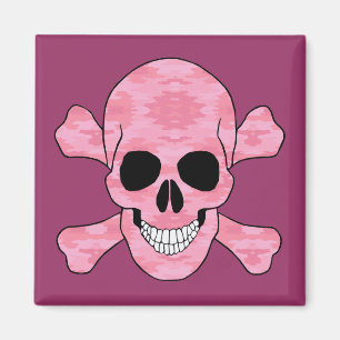 Pink Camouflage Skull and Crossbones Magnet