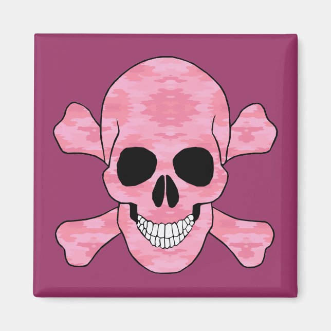 Pink Camouflage Skull and Crossbones Magnet (Vorne)