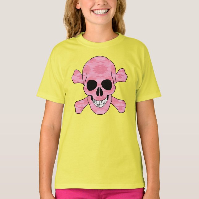 Pink Camouflage Skull and Crossbones Shirt (Vorderseite)