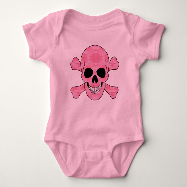 Pink Camouflage Skull and Crossbones Strampler (Vorderseite)