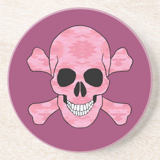 Pink Camouflage Skull and Crossbones Untersetzer (Vorne)