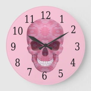 Pink Camouflage Skull Clock Große Wanduhr