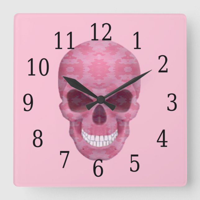 Pink Camouflage Skull Clock Quadratische Wanduhr (Vorderseite)