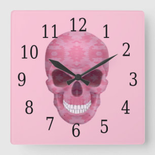 Pink Camouflage Skull Clock Quadratische Wanduhr