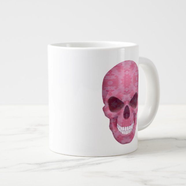 Pink Camouflage Skull Jumbo Tasse (Vorderseite Rechts)