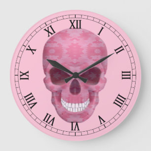 Pink Camouflage Skull Roman Numeral Clock Große Wanduhr