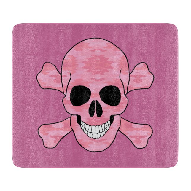 Pink Camouflage Skull und Crossbones Cutting Board Schneidebrett (Vorderseite)