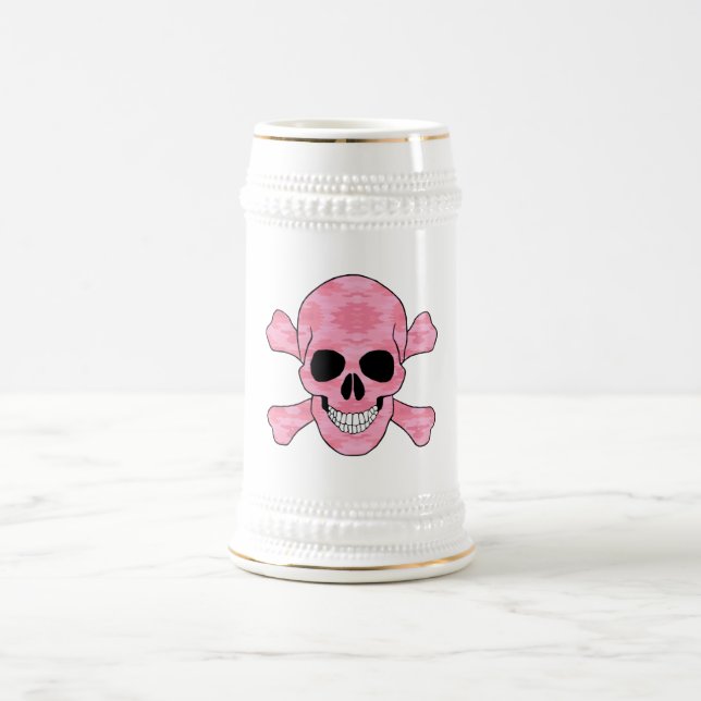 Pink Camouflage Skull und Crossbones Stein Bierglas (Mittel)