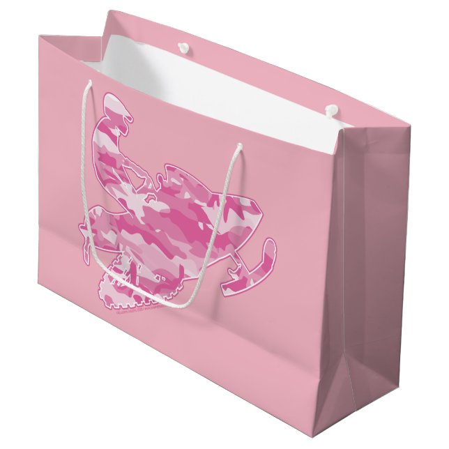 Pink Camouflage Snowmobiler Große Geschenktüte (Vorderseite Schrägansicht)
