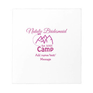 Pink Camp Bridesmaid geben Name Datum Jahr Bachelo Notizblock