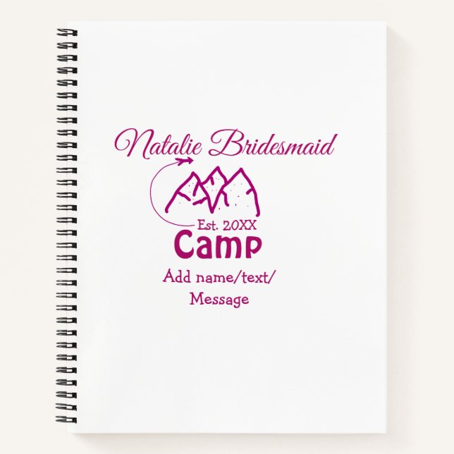 Pink Camp Bridesmaid geben Name Datum Jahr Bachelo Notizbuch (Vorderseite)