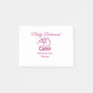 Pink Camp Bridesmaid geben Name Datum Jahr Bachelo Post-it Klebezettel