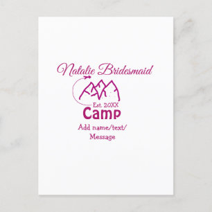 Pink Camp Bridesmaid geben Name Datum Jahr Bachelo Postkarte