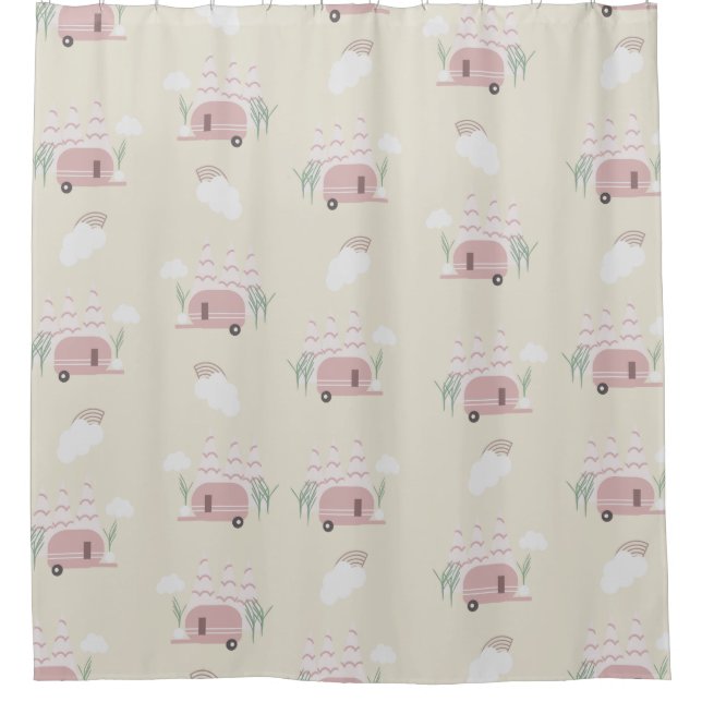 Pink Camper Earthy Pattern Duschvorhang (Vorderseite)
